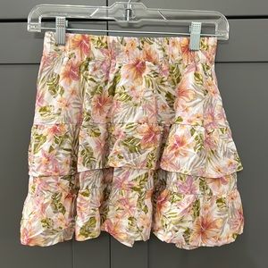 NWT{Forever 21}Sz S Pink/Green/Purple White Ruffled Mini Skirt